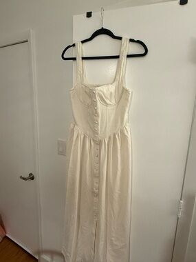 Rumored Cream Button-Front Maxi Dress with Sweetheart Bodice